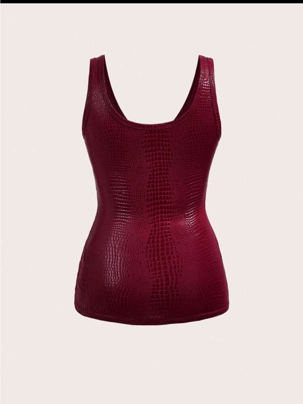 Women’s Sleeveless V-Neck Croc-Texture Tank Top - Burgundy - Picture 3 of 14